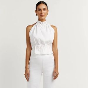DISSH Backless White Linen Halter Top